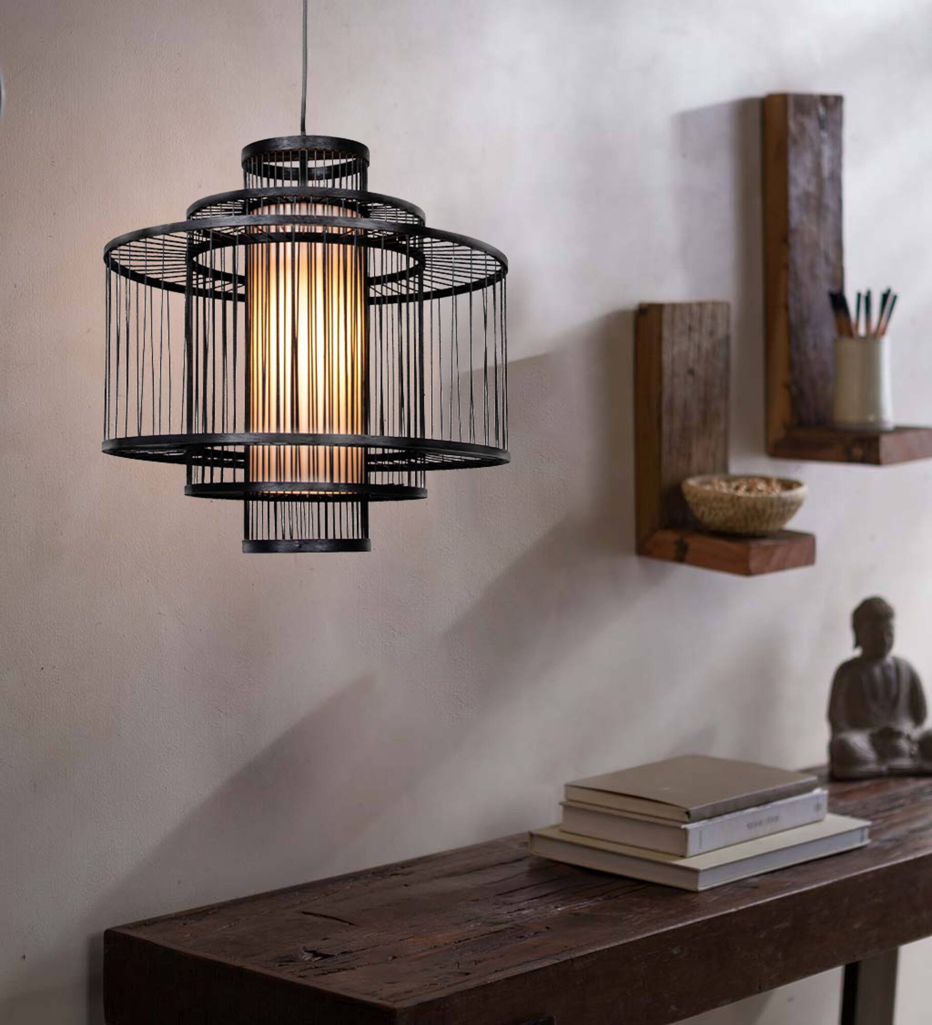 Hello Honey® 19.5" Boho Tiered Bamboo Chandelier
